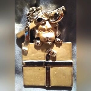 AJC of NY Vintage Brooch Christmas Dog and Present Gold Tone